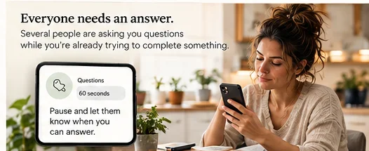 Mother using the Questions reset on her phone during a busy moment.