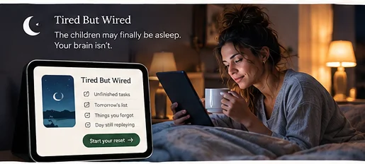 Tired But Wired open on a tablet.